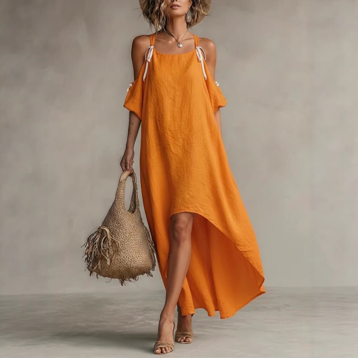 Off Shoulder Puff Sleeve Sundress - Summer Woman Dress Puff Sleeve Halter