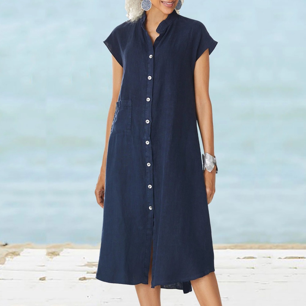 2026 Women Casual Black Shirt  - Casual Loose Linen Shirt Dress 评论和价格