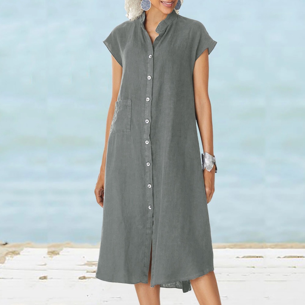 2026 Women Casual Black Shirt  - Casual Loose Linen Shirt Dress 评论和价格