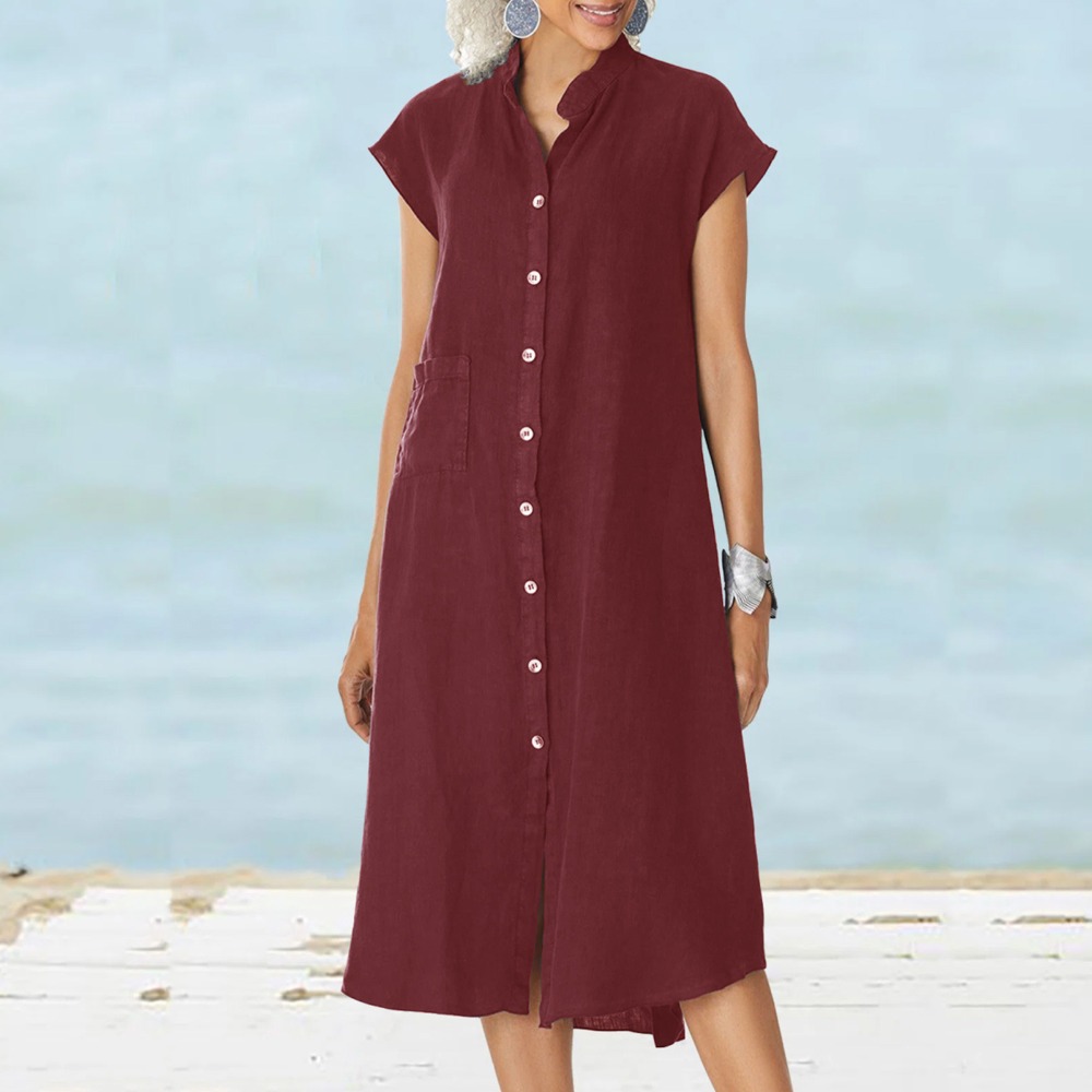 2026 Women Casual Black Shirt  - Casual Loose Linen Shirt Dress 评论和价格