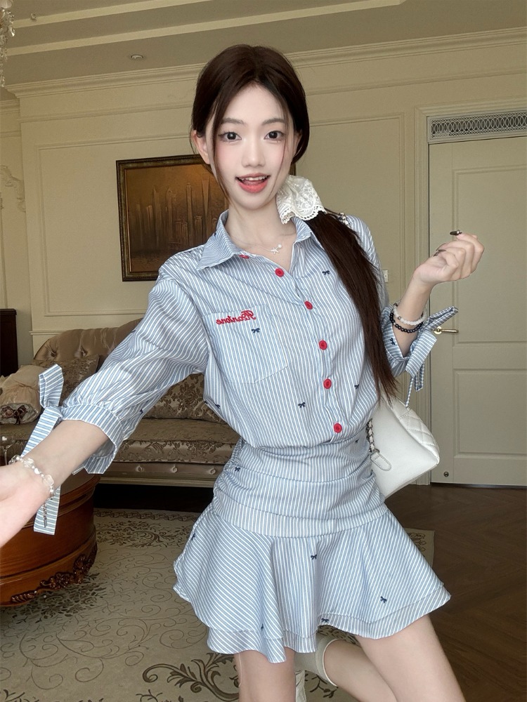 Korean Style Casual Striped Sh - Korean Style A Line Shirt Dress 评论和价格