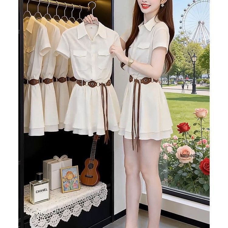 Korean Style Short Sleeve Shir - Korean Style A Line Shirt Dress 评论和价格