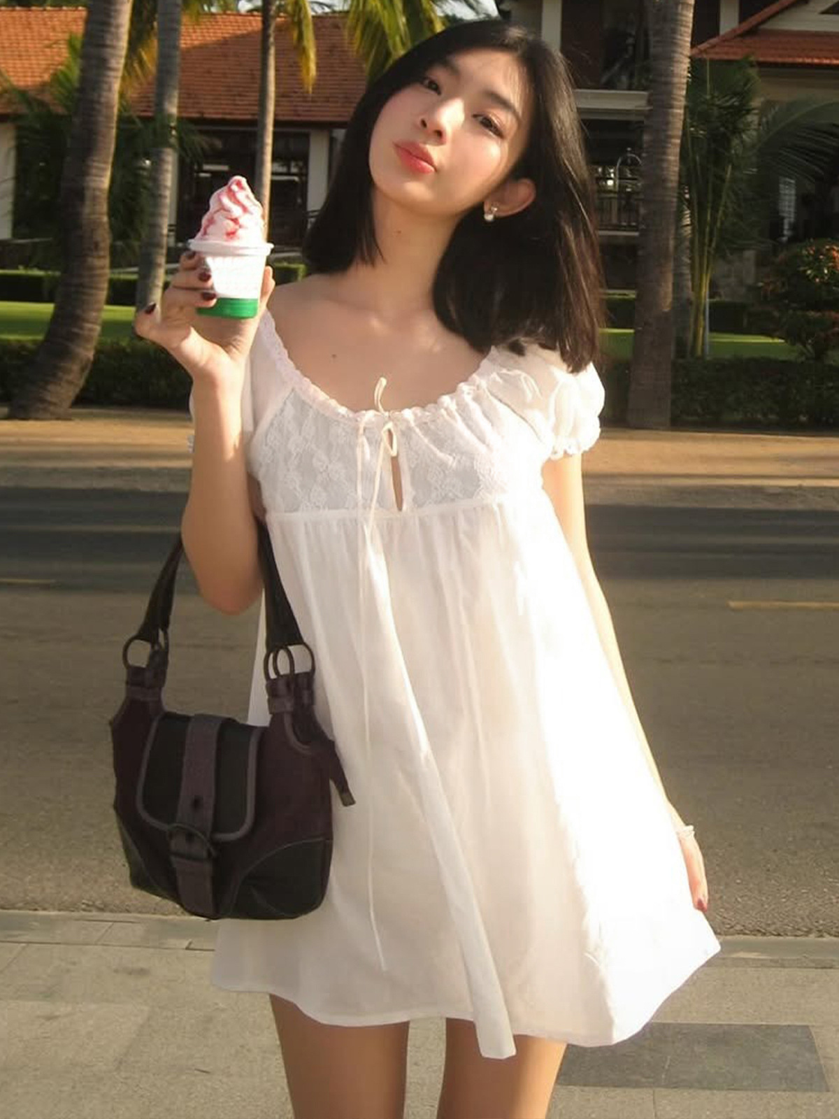 White Off Shoulder Lace Babydo - Off Shoulder Puff Sleeve Sundress 评论和价格
