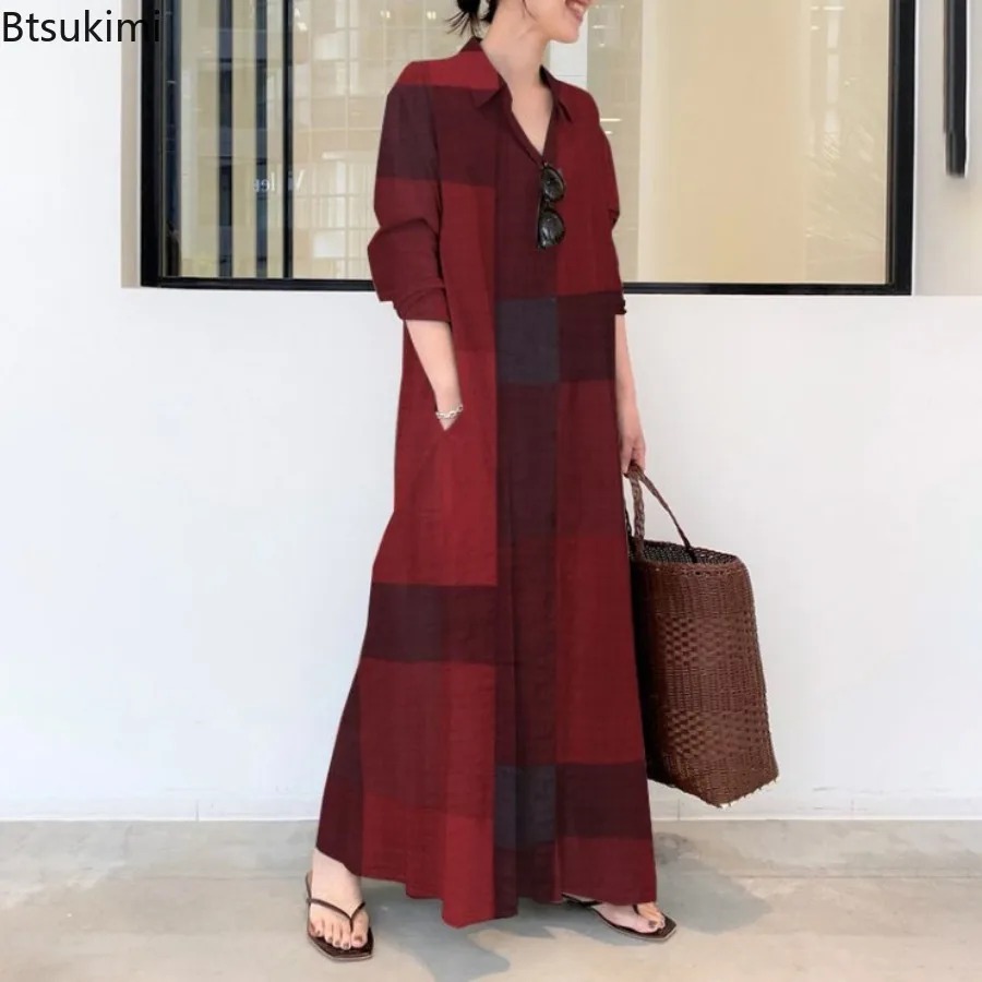 Fashion New Shirt Dress Women  - Casual Loose Linen Shirt Dress 评论和价格