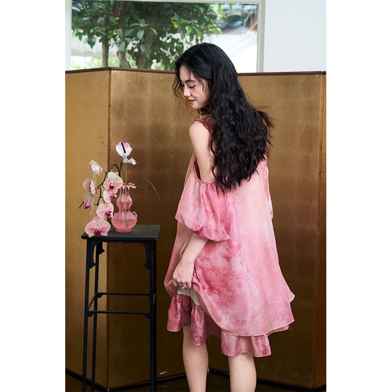 ELFSACK Women's Tie-Dye Jacqua - Off Shoulder Puff Sleeve Sundress 评论和价格