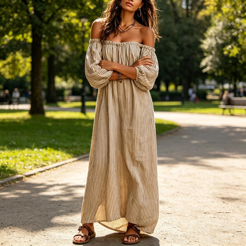 Spring Summer Women's Off Shou - Off Shoulder Puff Sleeve Sundress 评论和价格