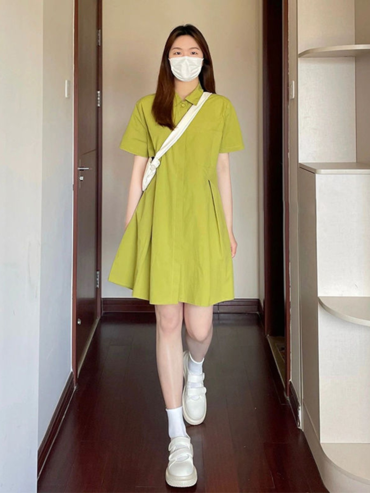 plus Size  Collar Dress Women  - Korean Style A Line Shirt Dress 评论和价格