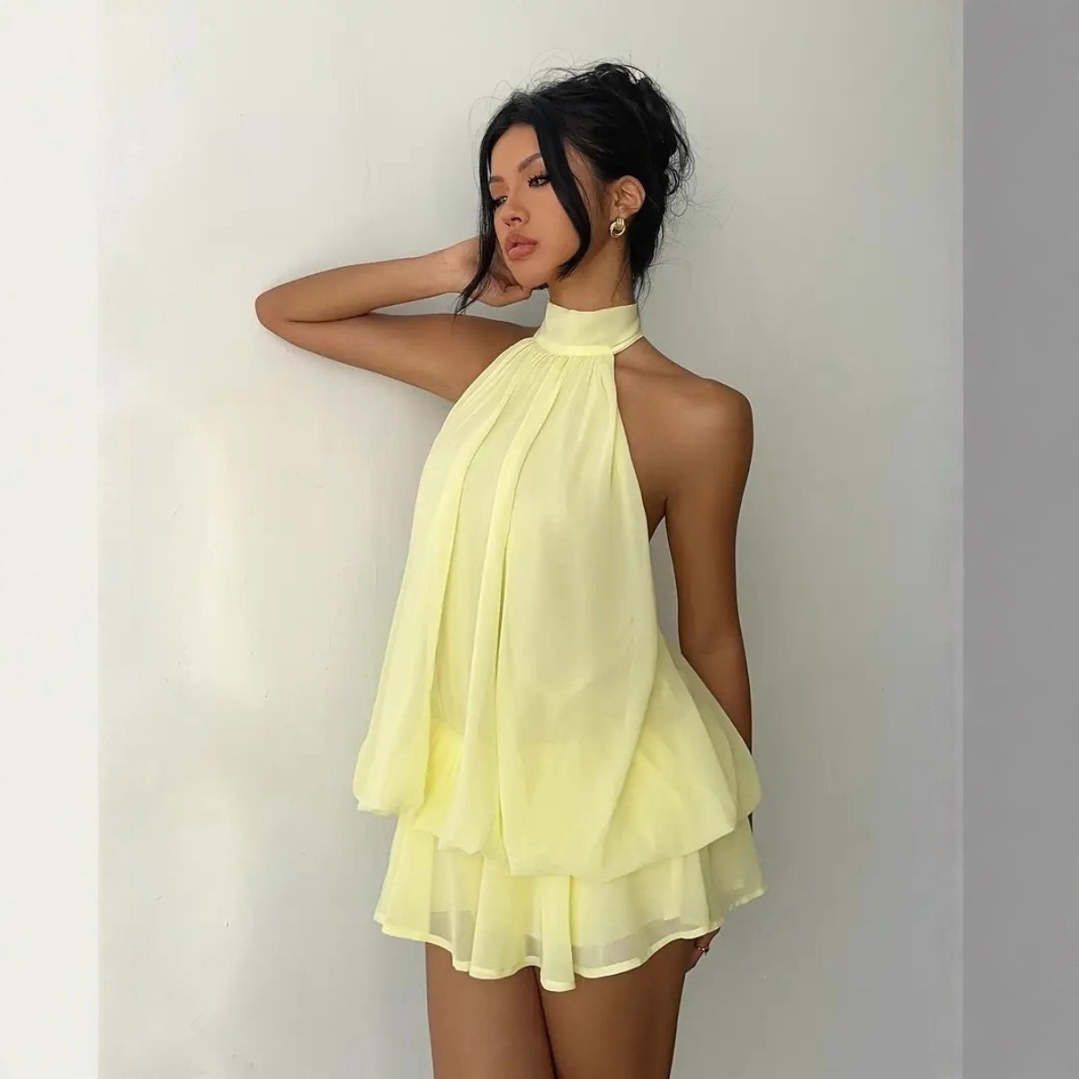 Women's Halter Neck Dress, Bac - Y2K Backless Halter Mini Dress 评论和价格