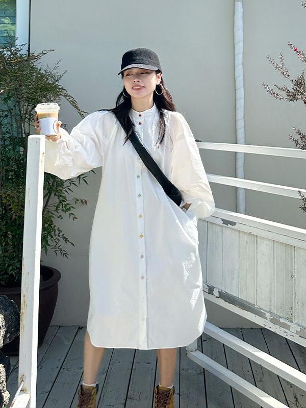 plus Size Women's Long Sleeve  - Korean Style A Line Shirt Dress 评论和价格