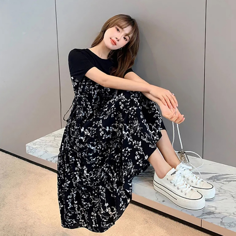 Women's T-shirt Fake two Pcs K - Korean Style A Line Shirt Dress 评论和价格