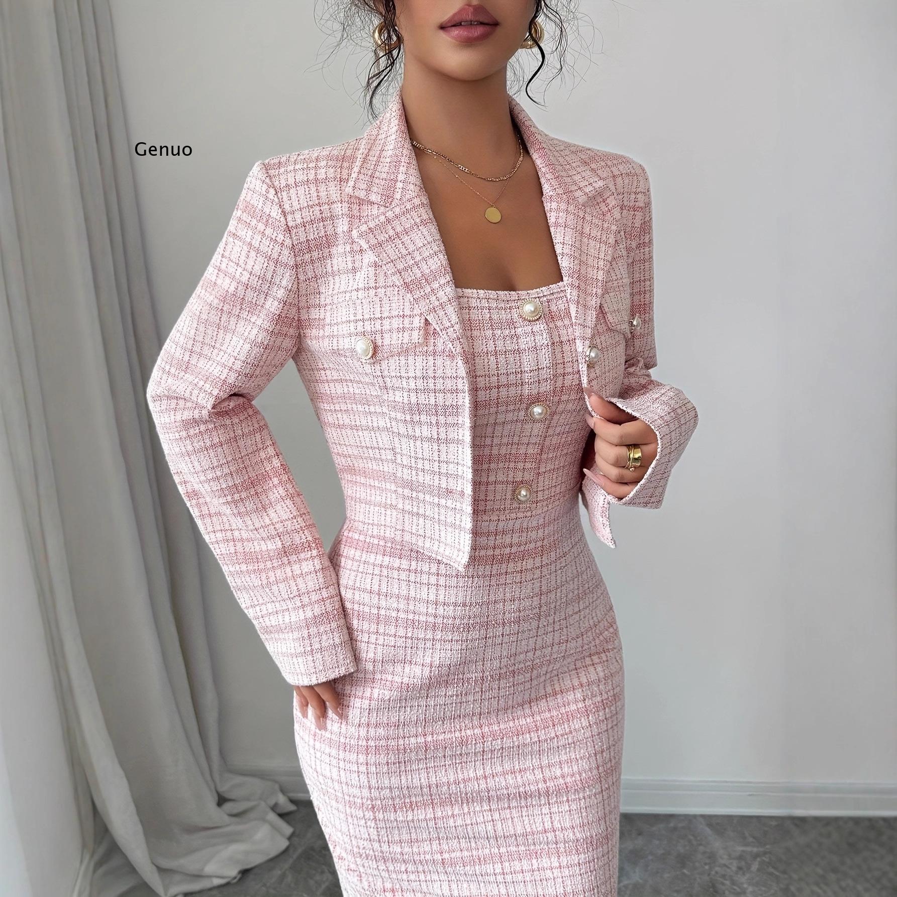 2026 New Women Elegant Tweed T - Tweed Two Piece Blazer Dress 评论和价格
