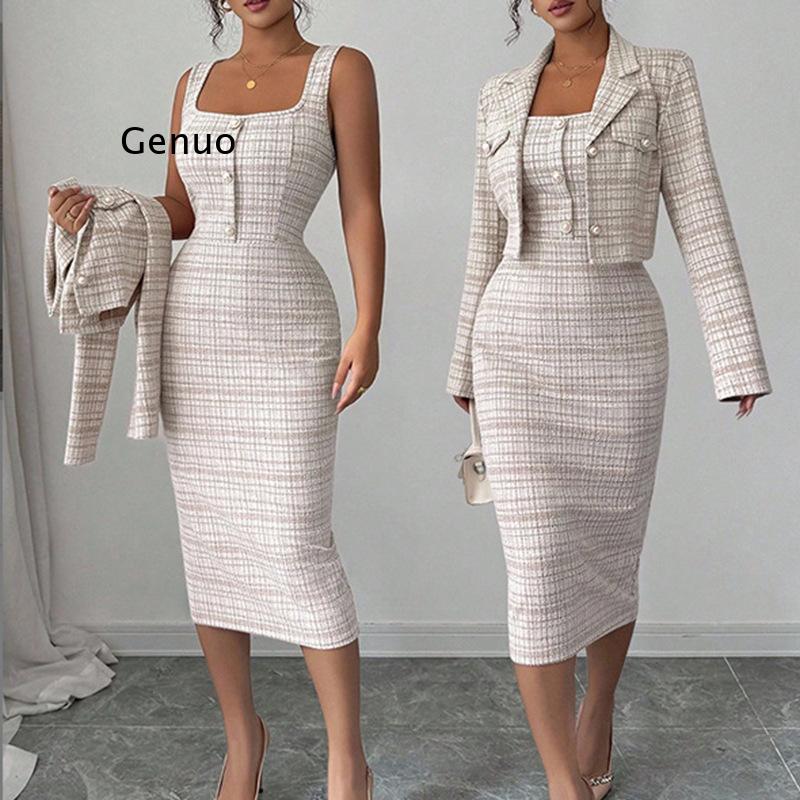 2026 New Women Elegant Tweed T - Tweed Two Piece Blazer Dress 评论和价格