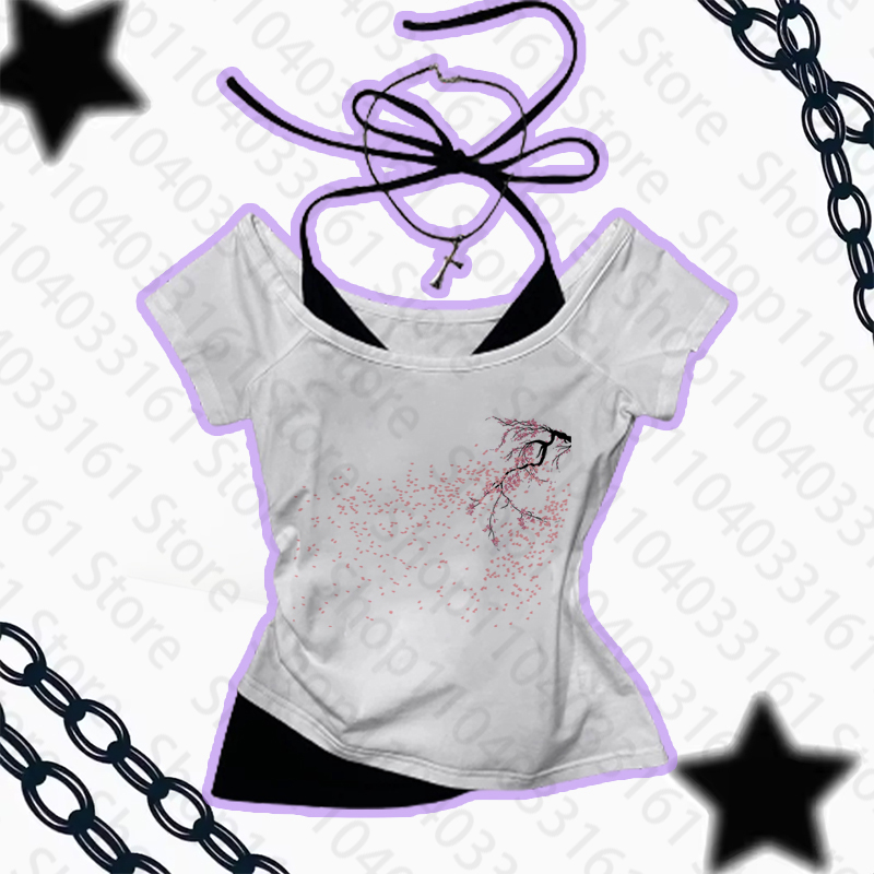 Aesthetic Gothic Punk Baby Tee - Y2K Graphic Baby Tee Crop 评论和价格