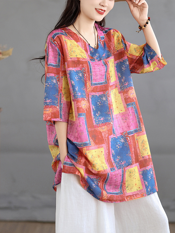 Casual Linen Print Top Vintage - Casual Loose Linen Shirt Dress 评论和价格
