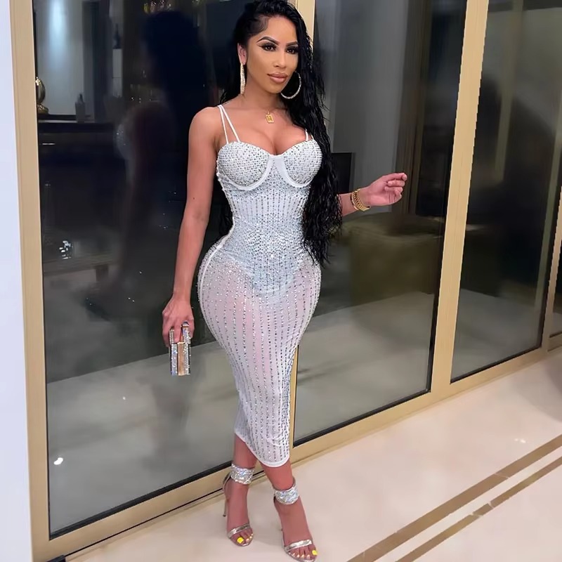 Sexy See Through Rhinestone Dr - Sparkly Rhinestone Club Party Dress 评论和价格