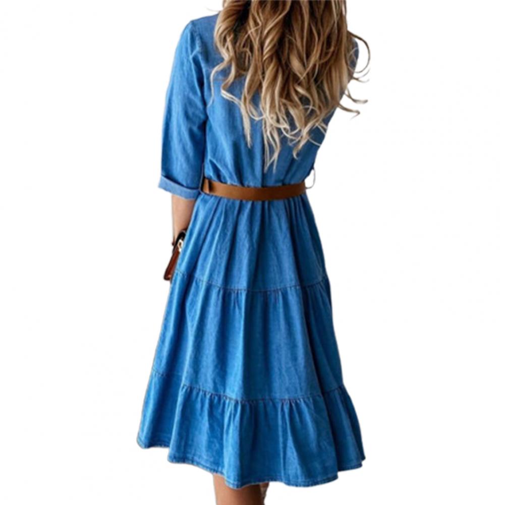 Denim Dress Three Quarter Slee - French Vintage Floral Midi Dress 评论和价格