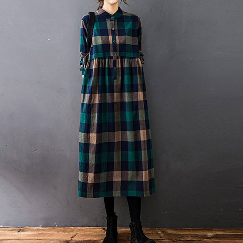 Women Autumn New Vintage Mori  - Casual Loose Linen Shirt Dress 评论和价格