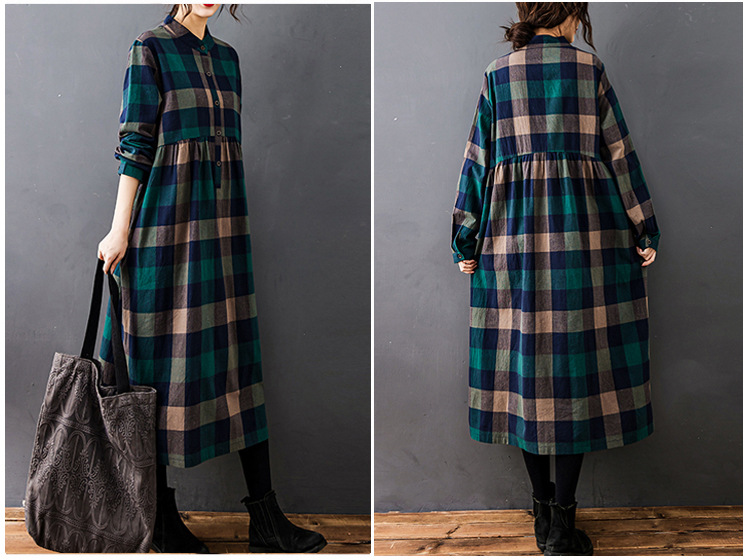 Women Autumn New Vintage Mori  - Casual Loose Linen Shirt Dress 评论和价格