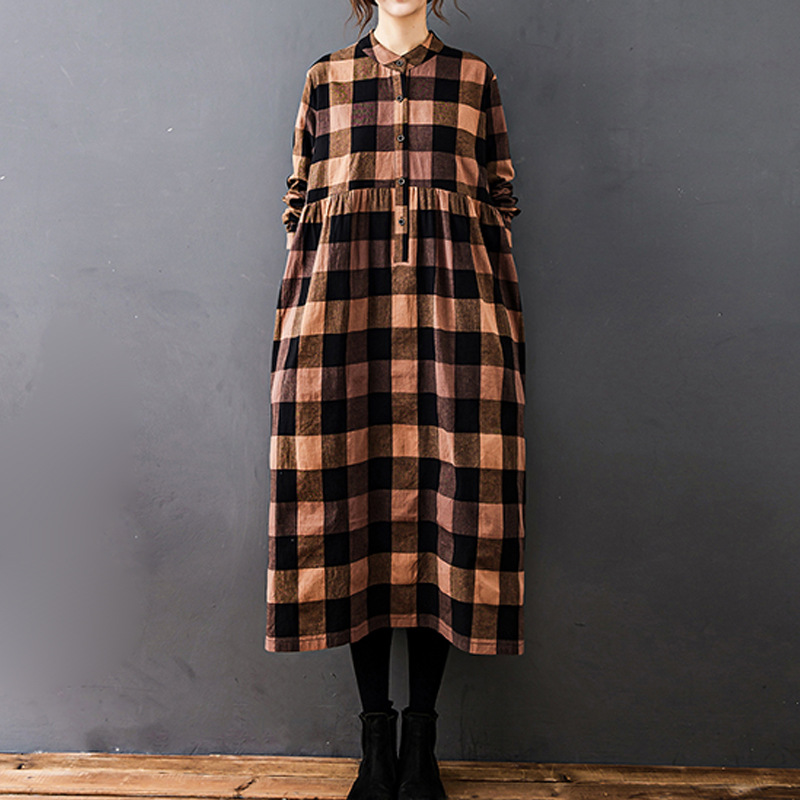 Women Autumn New Vintage Mori  - Casual Loose Linen Shirt Dress 评论和价格