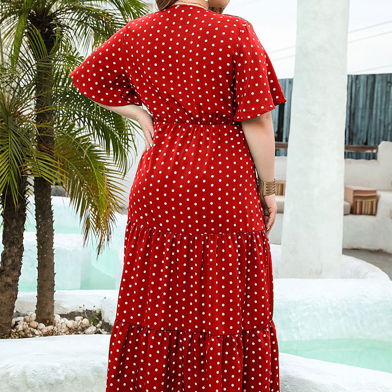 Boho Dot Printed V-Neck Women' - Boho Summer Beach Maxi Dress 评论和价格