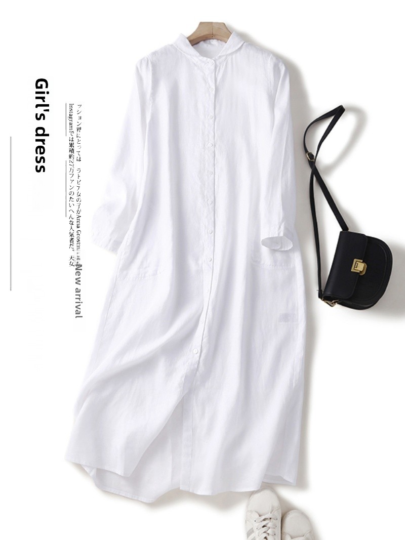 Linen Cotton Blend Long Sleeve - Casual Loose Linen Shirt Dress 评论和价格