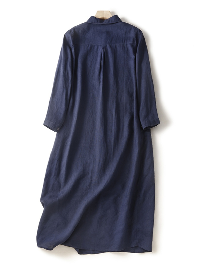 Linen Cotton Blend Long Sleeve - Casual Loose Linen Shirt Dress 评论和价格