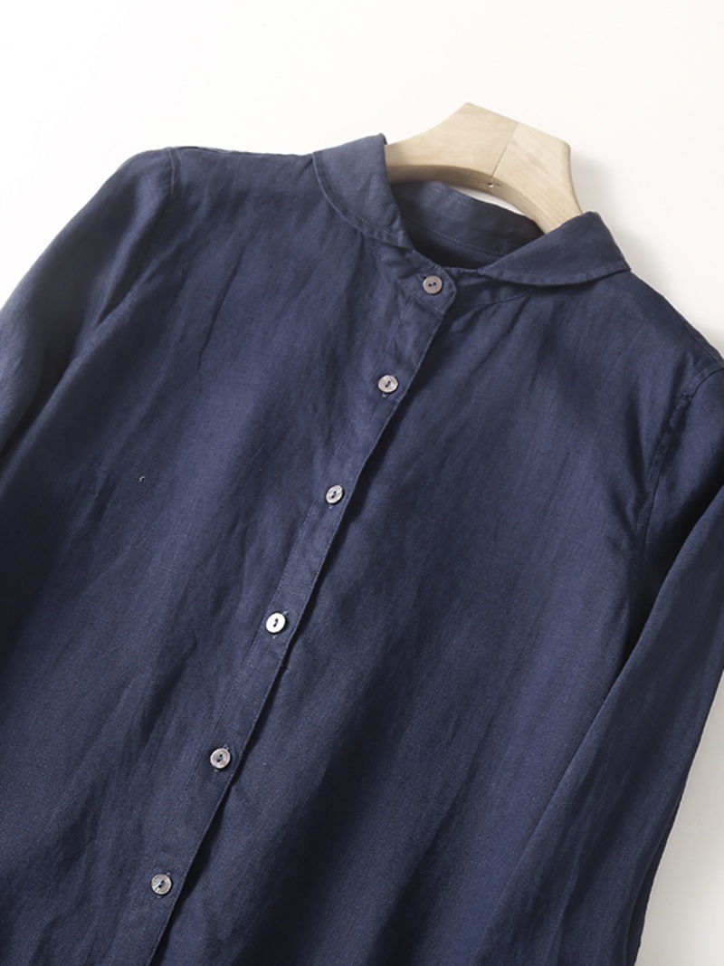 Linen Cotton Blend Long Sleeve - Casual Loose Linen Shirt Dress 评论和价格